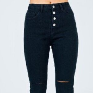 PRINCESS POLLY FALL IN LINE DENIM JEANS KNEE RIPS